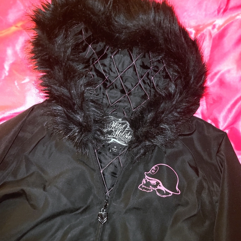 metal mulisha 🩷💀 black faux fur hooded winter jacket